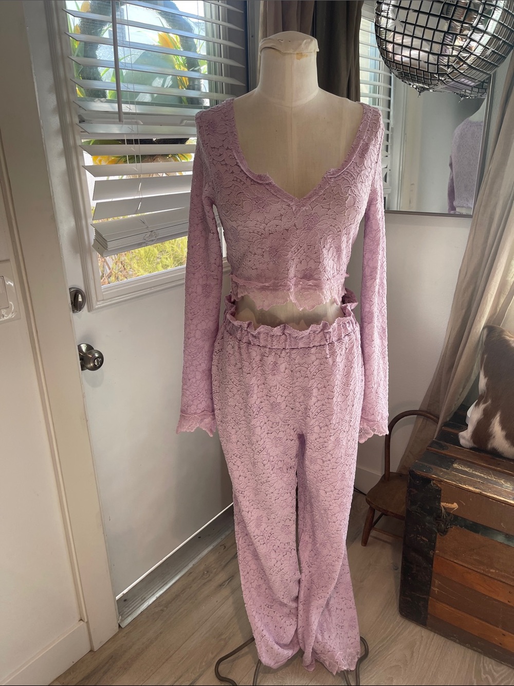 LOVELY Free People Lavender Lace PJ Set